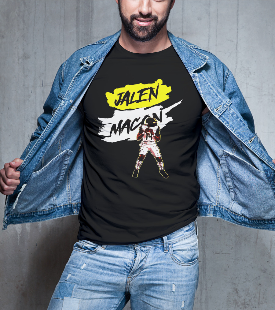 Jalen Macon Football Player Black White Yellow T-Shirt