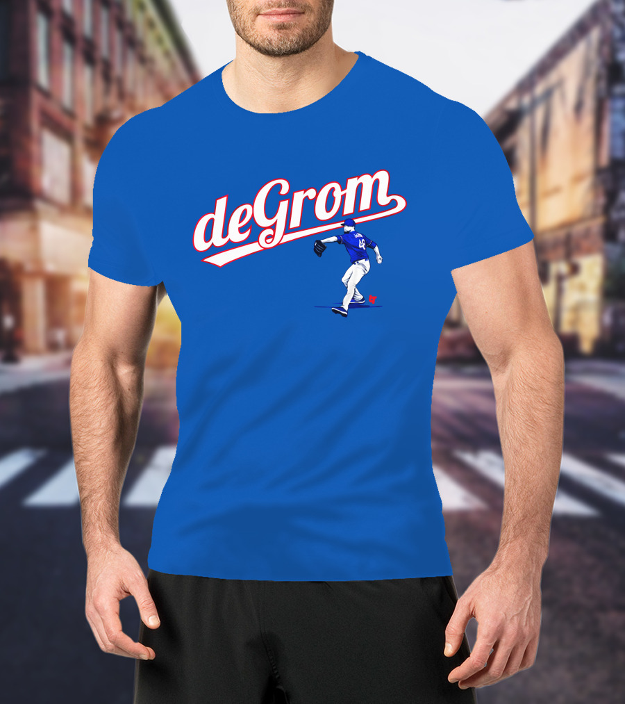 DeGrom Texas Pitching Action Logo Blue T-Shirt