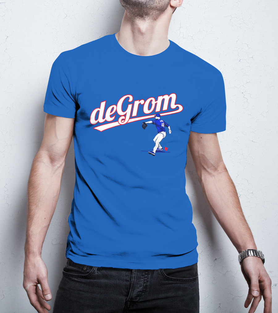 DeGrom Texas Pitching Action Logo Blue T-Shirt