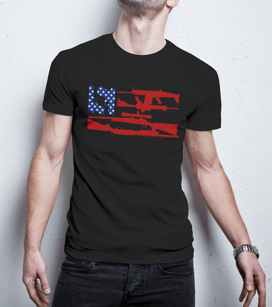Guns And 69 American Flag Rifle T-Shirt