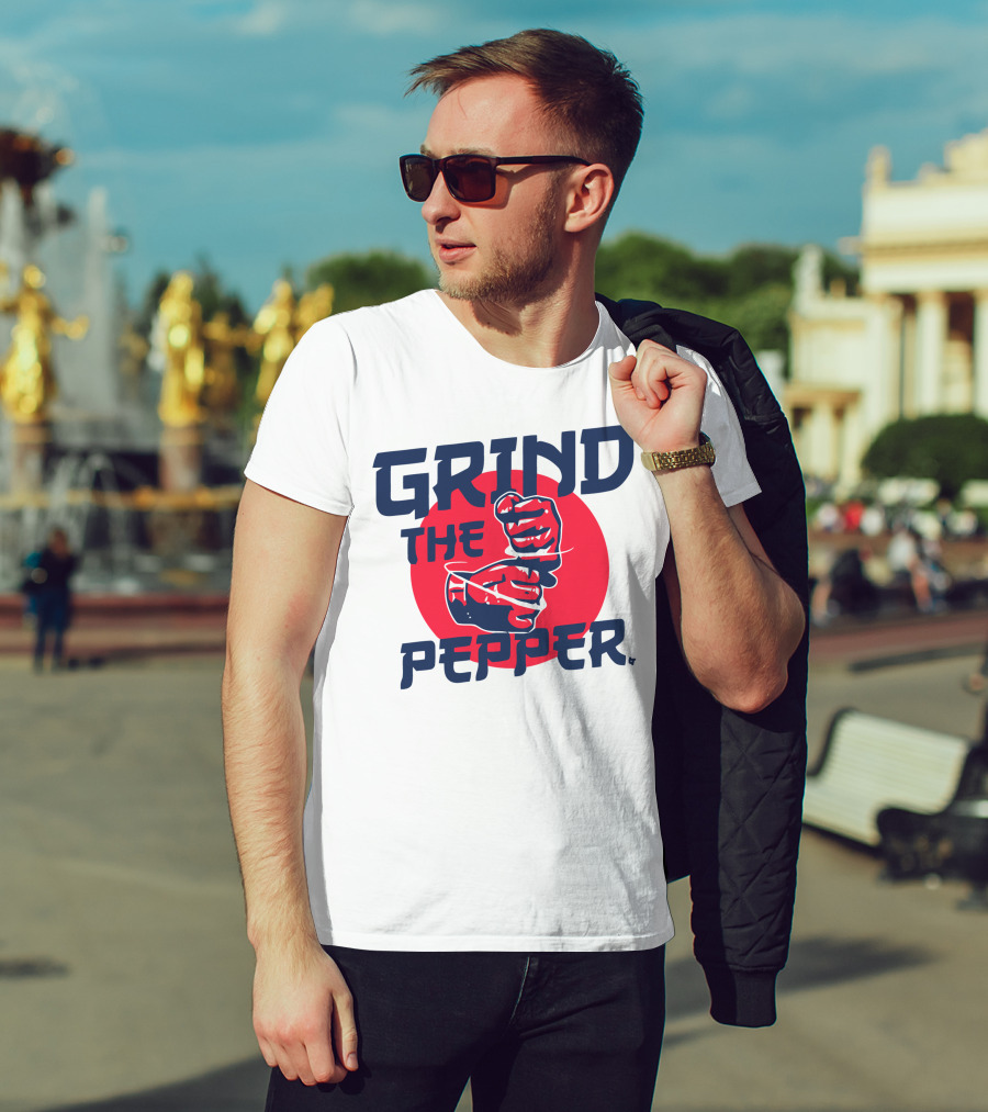 Grind The Pepper Japan Hand Gesture Red Circle Background T-Shirt