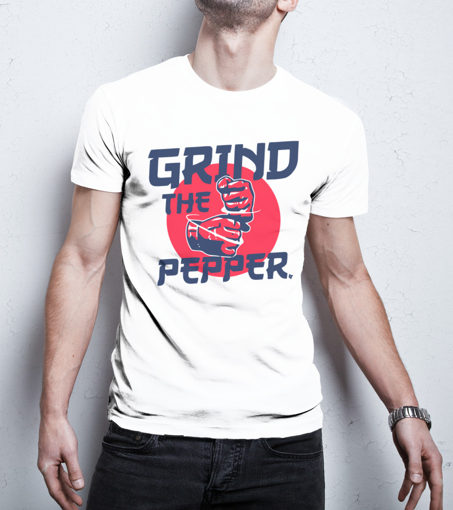 Grind The Pepper Japan Hand Gesture Red Circle Background T-Shirt