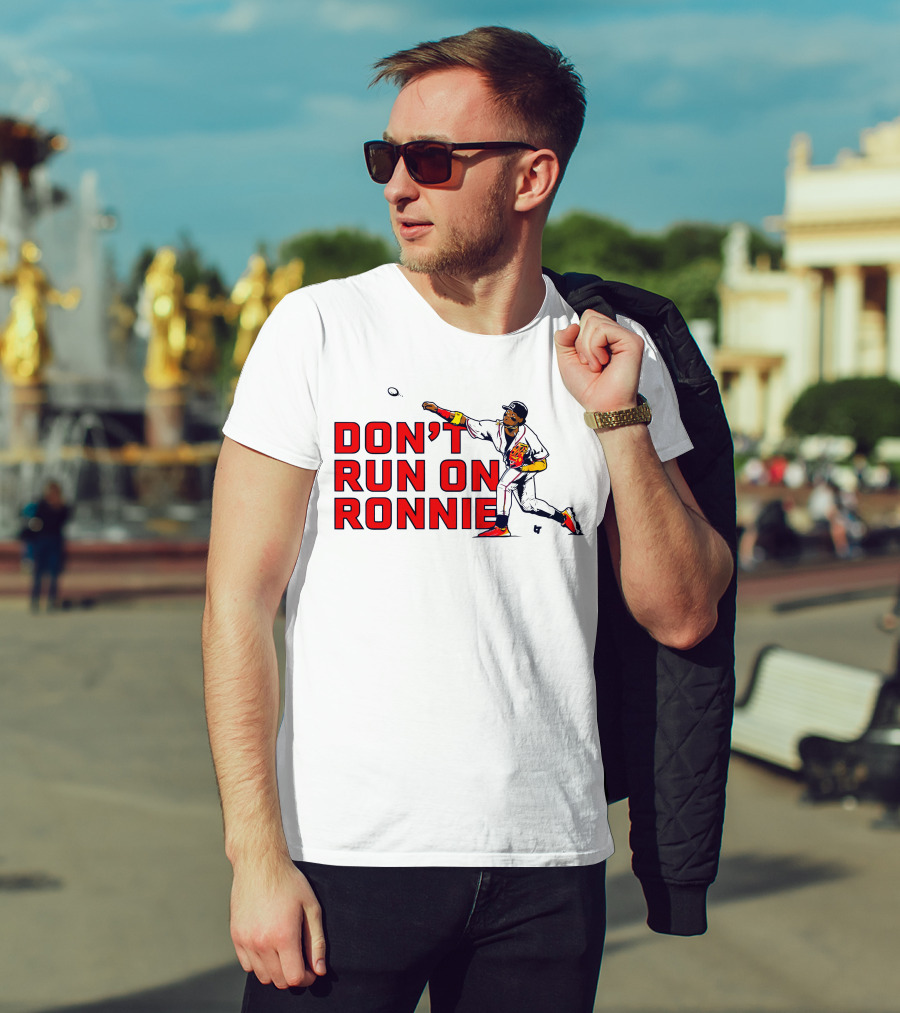 Ronald Acuña Jr Don't Run On Ronnie Action Throw Baseball T-Shirt