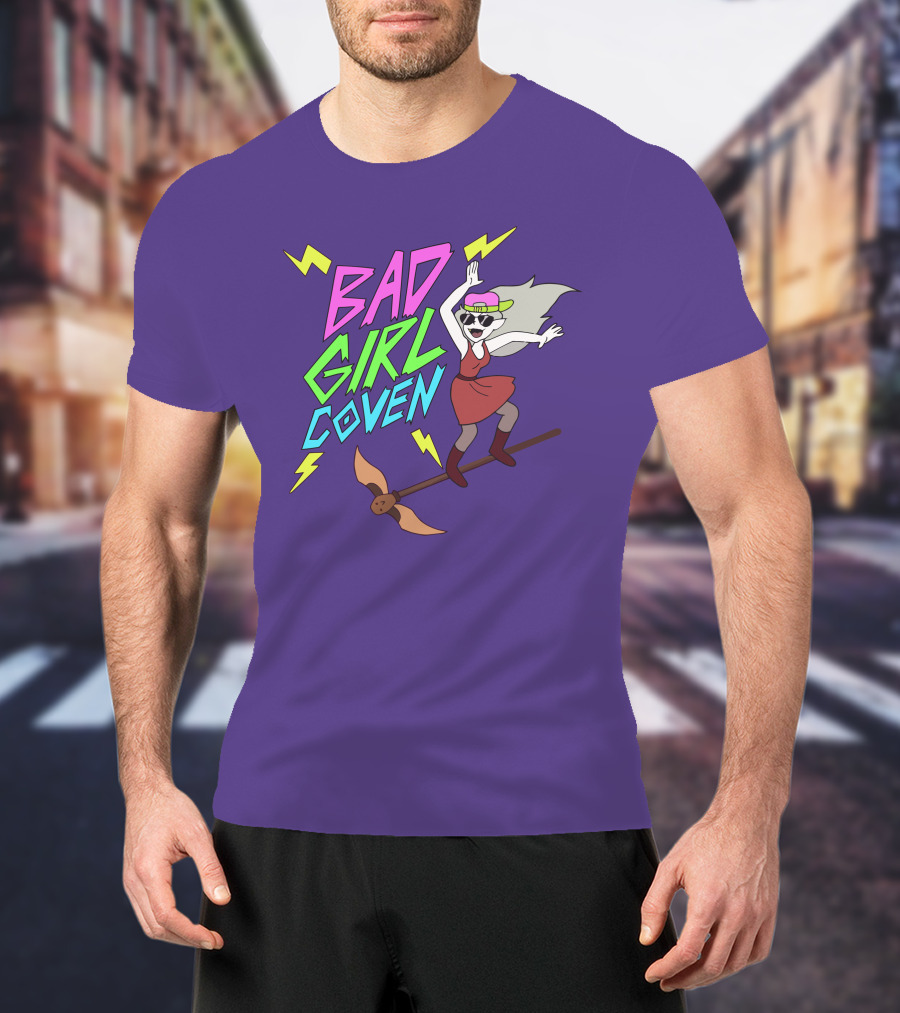 Bad Girl Coven Witch On Broomstick With Lightning Bolts T-Shirt