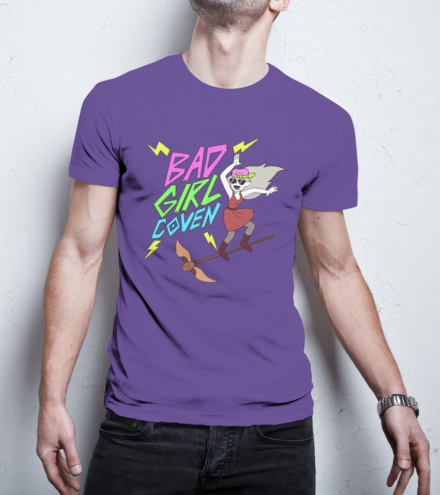 Bad Girl Coven Witch On Broomstick With Lightning Bolts T-Shirt