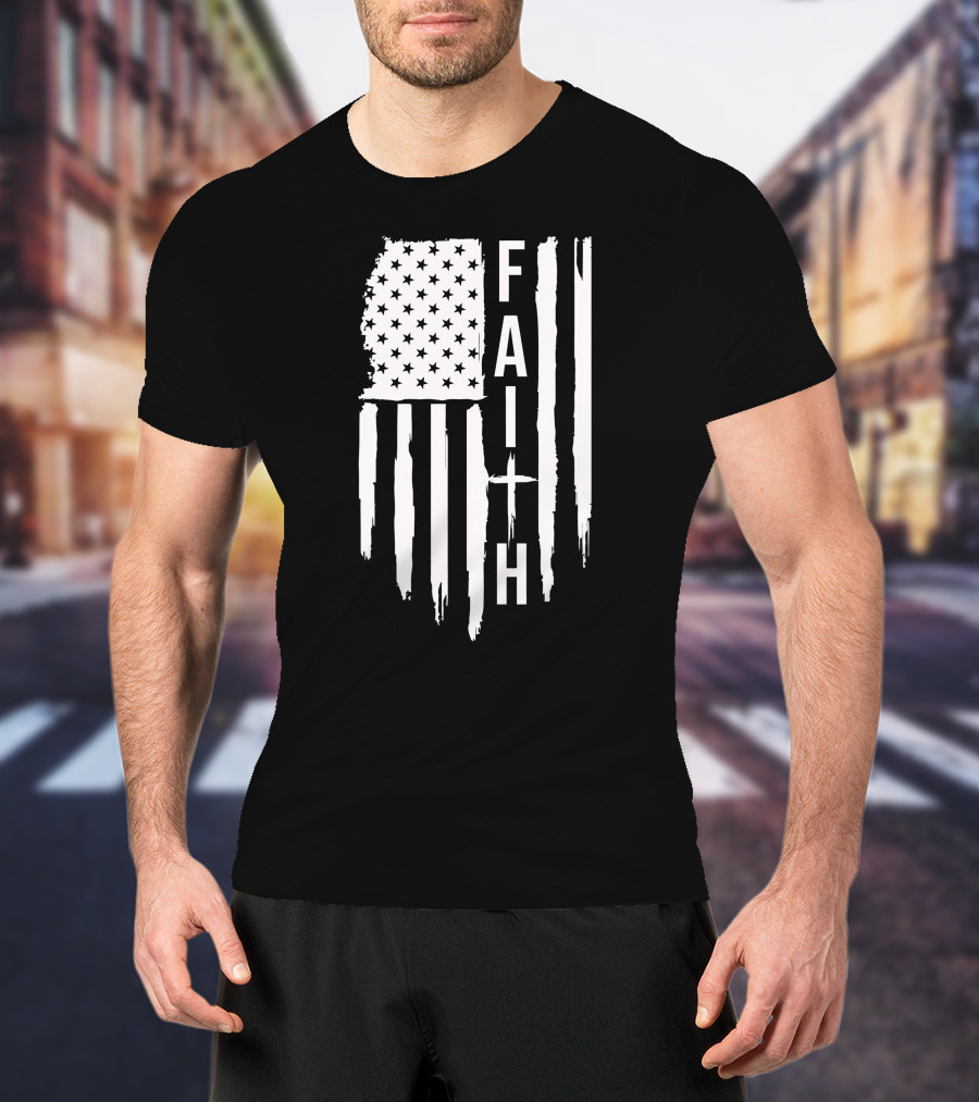 American Flag Faith Cross Stars Stripes T-Shirt