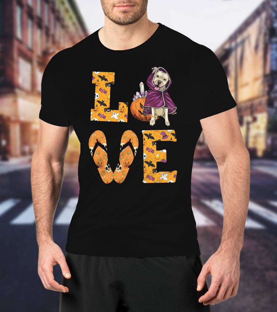 LOVE Pitbull Terrier Halloween Pumpkin Ghost Bat Candy T-Shirt