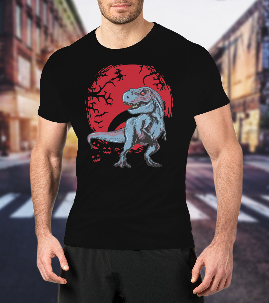 T-Rex Halloween Red Moon T-Shirt