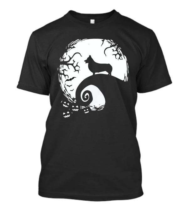 Corgi Howls At Halloween Moon With Jack O'Lanterns T-Shirt