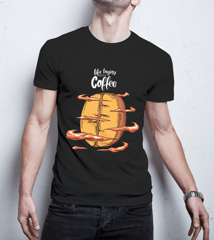 Life Begins After Coffee With Cool Coffee Bean T-Shirt