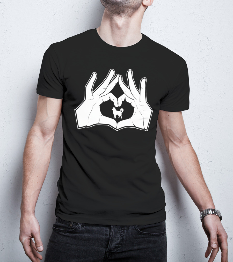 Alaskan Clover Kai Hands Heart Sign Dog Inside Hand Heart Gesture T-Shirt