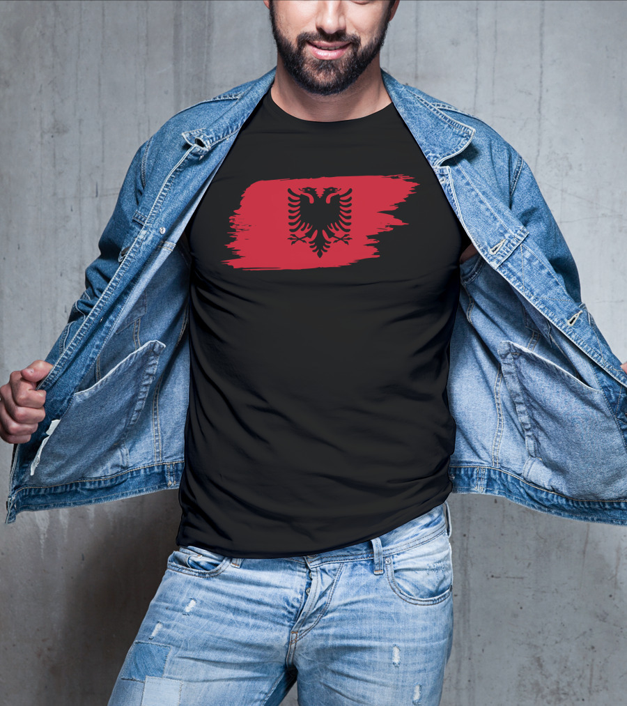 Albania Flag Red Brushstroke Double-Headed Eagle T-Shirt
