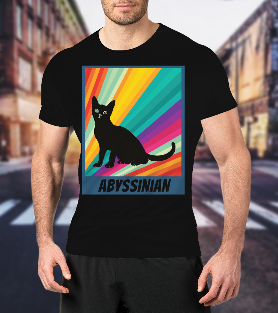 Abyssinian Cat Retro Rainbow T-Shirt