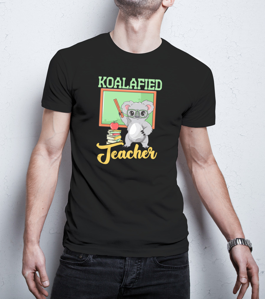 Koalafied Teacher Back To School Funny Koala Teacher Pun With Books And Blackboard T-Shirt