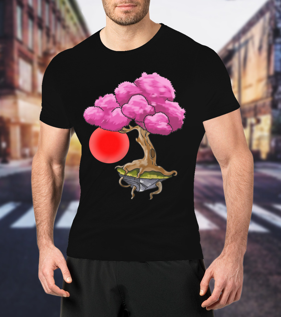 Floating Japanese Cherry Blossom Sakura Tree With Red Sun Sphere T-Shirt
