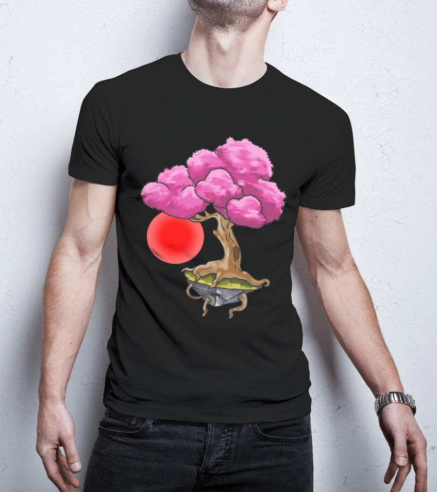 Floating Japanese Cherry Blossom Sakura Tree With Red Sun Sphere T-Shirt