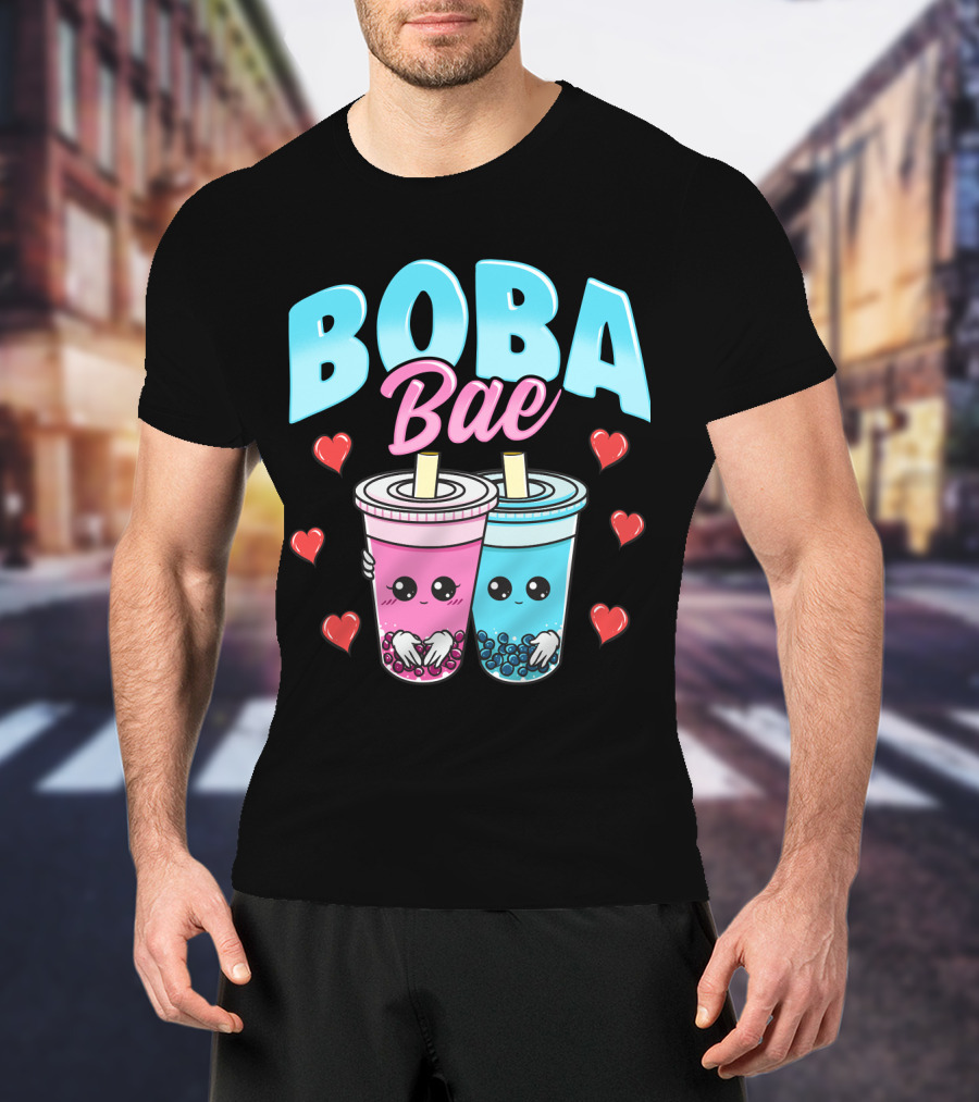 Kawaii Boba Bae Cute Bubble Tea Characters With Hearts T-Shirt