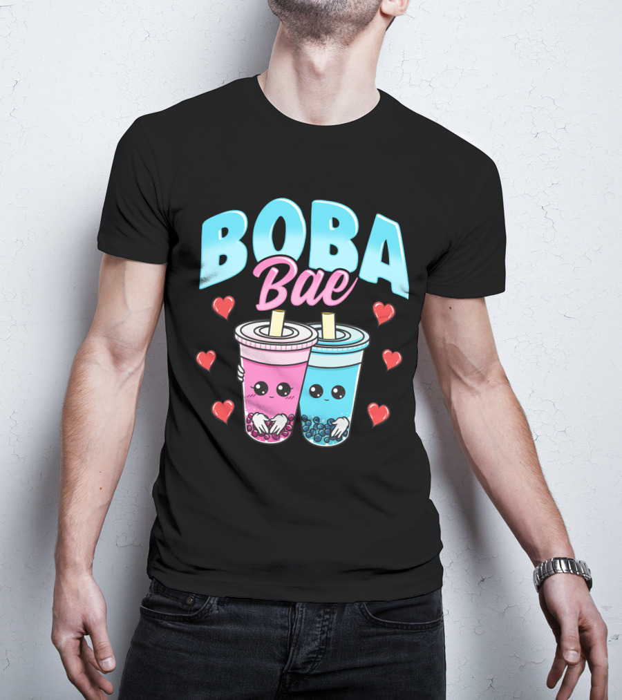 Kawaii Boba Bae Cute Bubble Tea Characters With Hearts T-Shirt