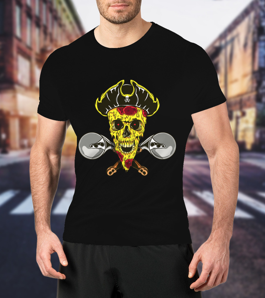 Pirate Skull Pizza With Crossed Wheel Cutters T-Shirt