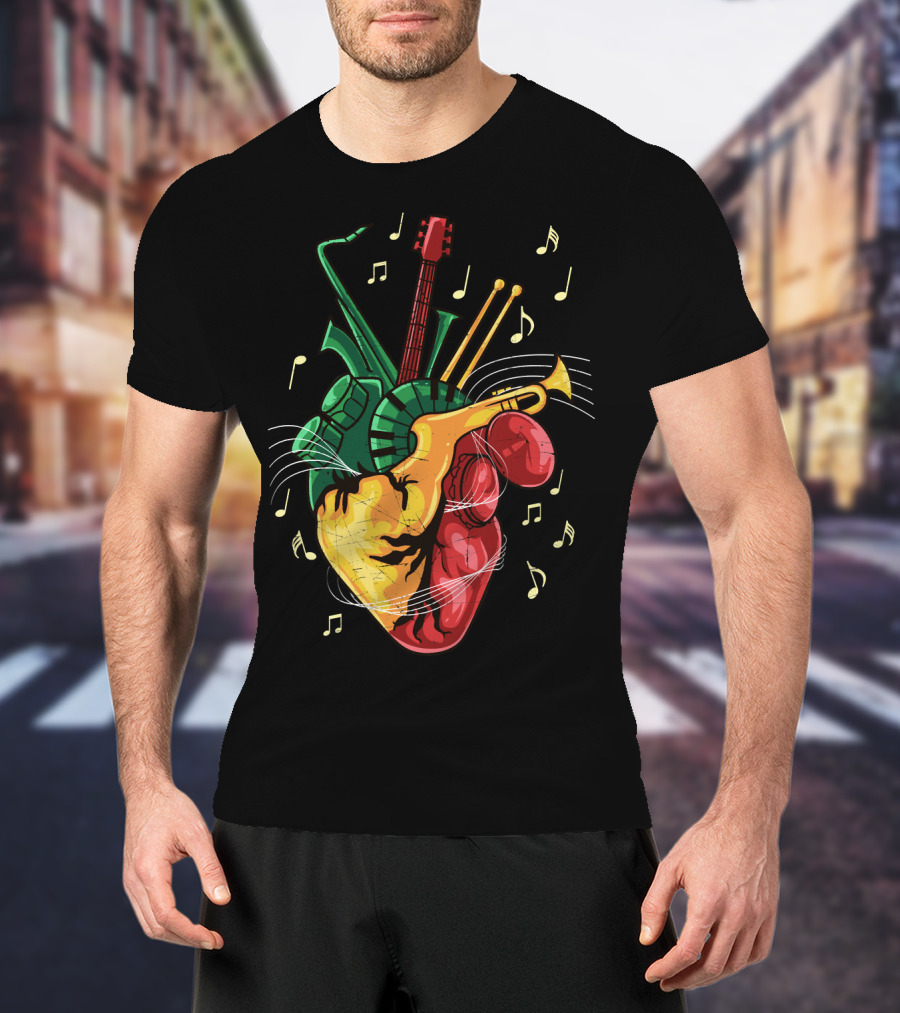 Reggae Lover Jamaican Heart Music Rastafari Instrument Fusion T-Shirt