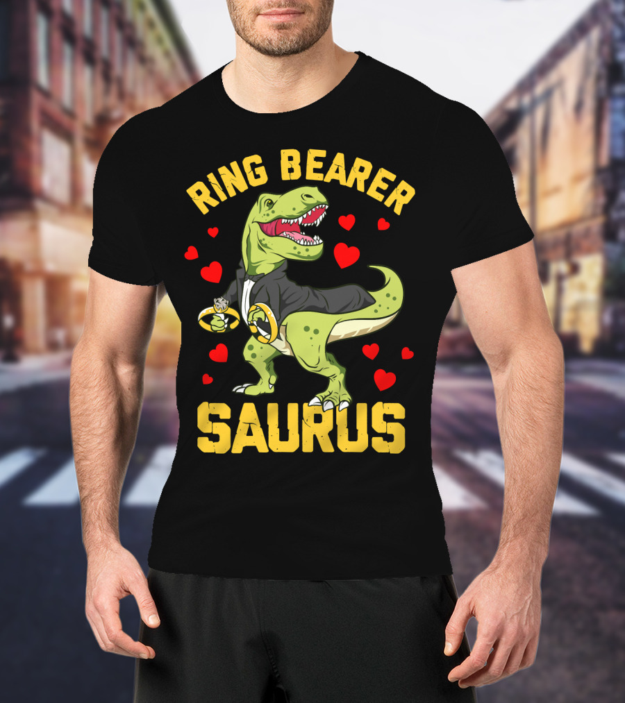 Ring Bearer Saurus Rex Wedding Party Hearts T-Shirt