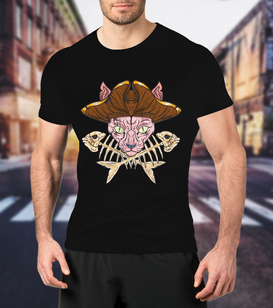 Sphinx Pirate Cat Skull Jolly Roger Crossbones T-Shirt