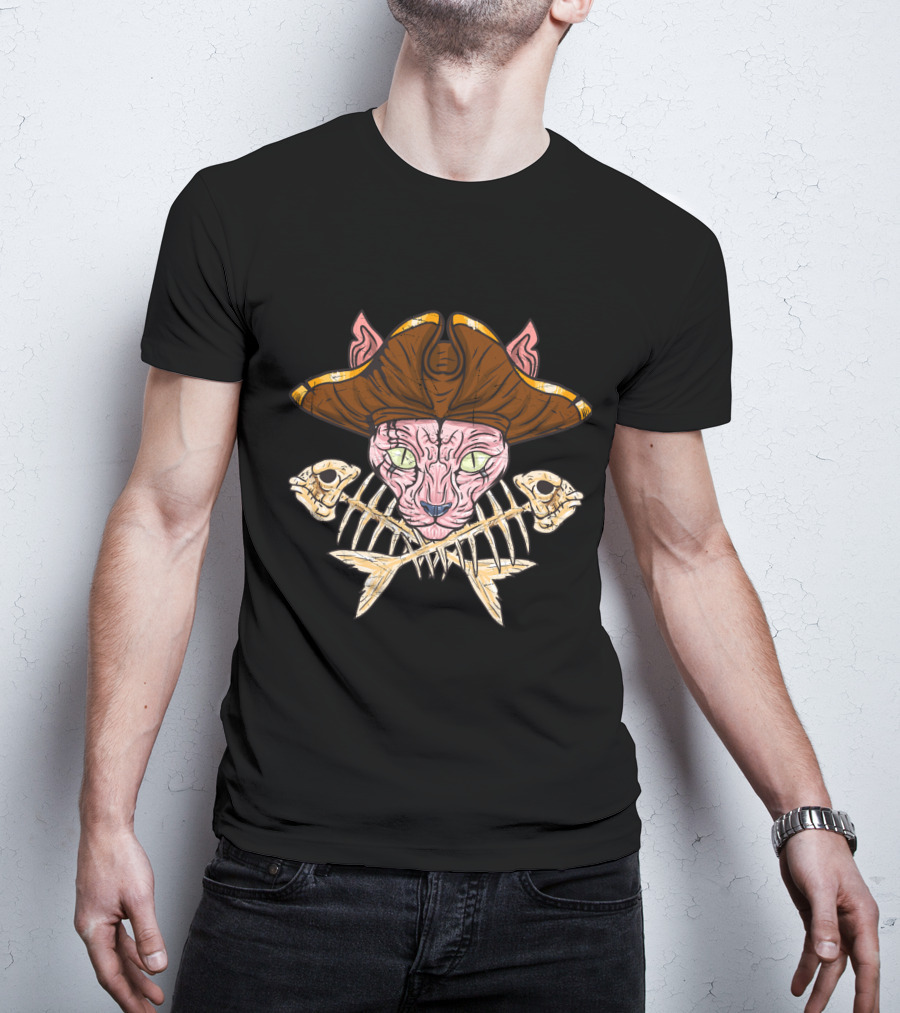 Sphinx Pirate Cat Skull Jolly Roger Crossbones T-Shirt