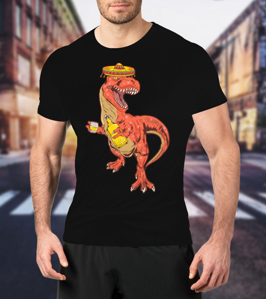 Tequilasaurus Rex Dinosaur Tequila Drinking Team Sombrero Fiesta T-Shirt