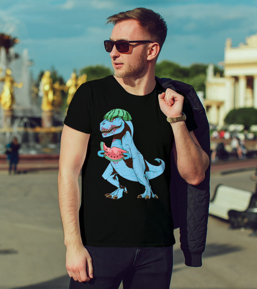 One In A Melon Watermelon Dinosaur Rex Summer Fruit T-Shirt