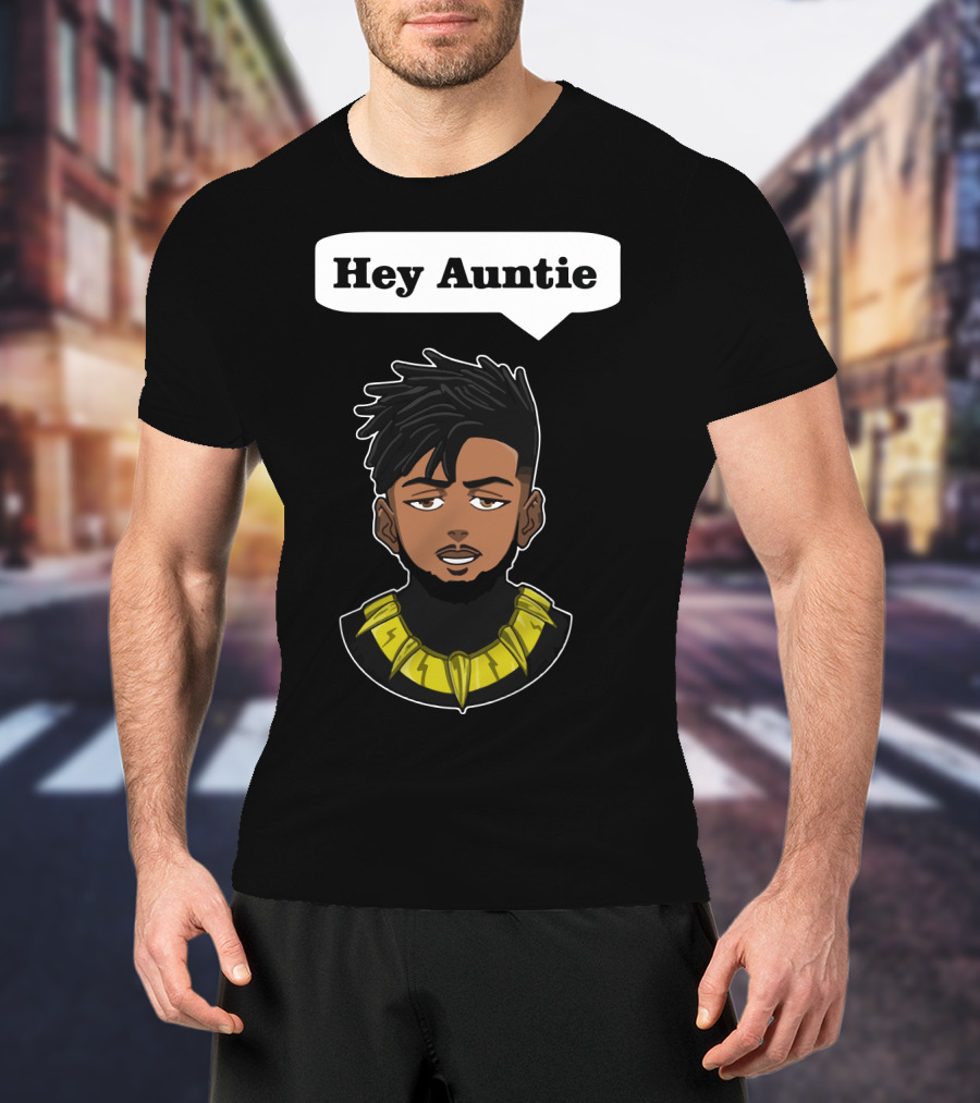 Erik Killmonger Hey Auntie Animated Character Necklace Black Panther T-Shirt