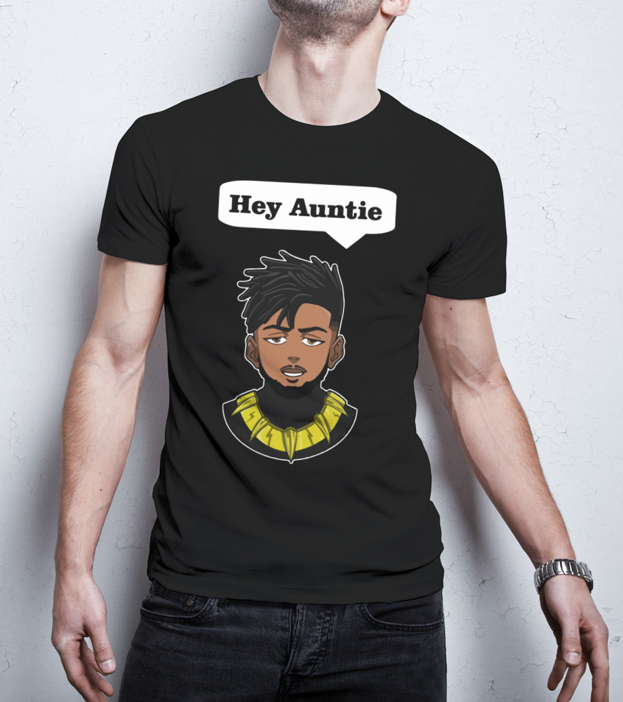 Erik Killmonger Hey Auntie Animated Character Necklace Black Panther T-Shirt