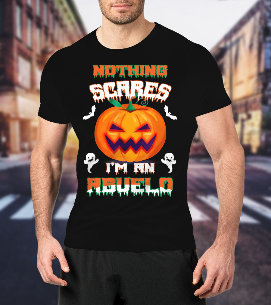 Nothing Scares I'm An Abuelo Halloween Pumpkin Ghosts And Bats T-Shirt