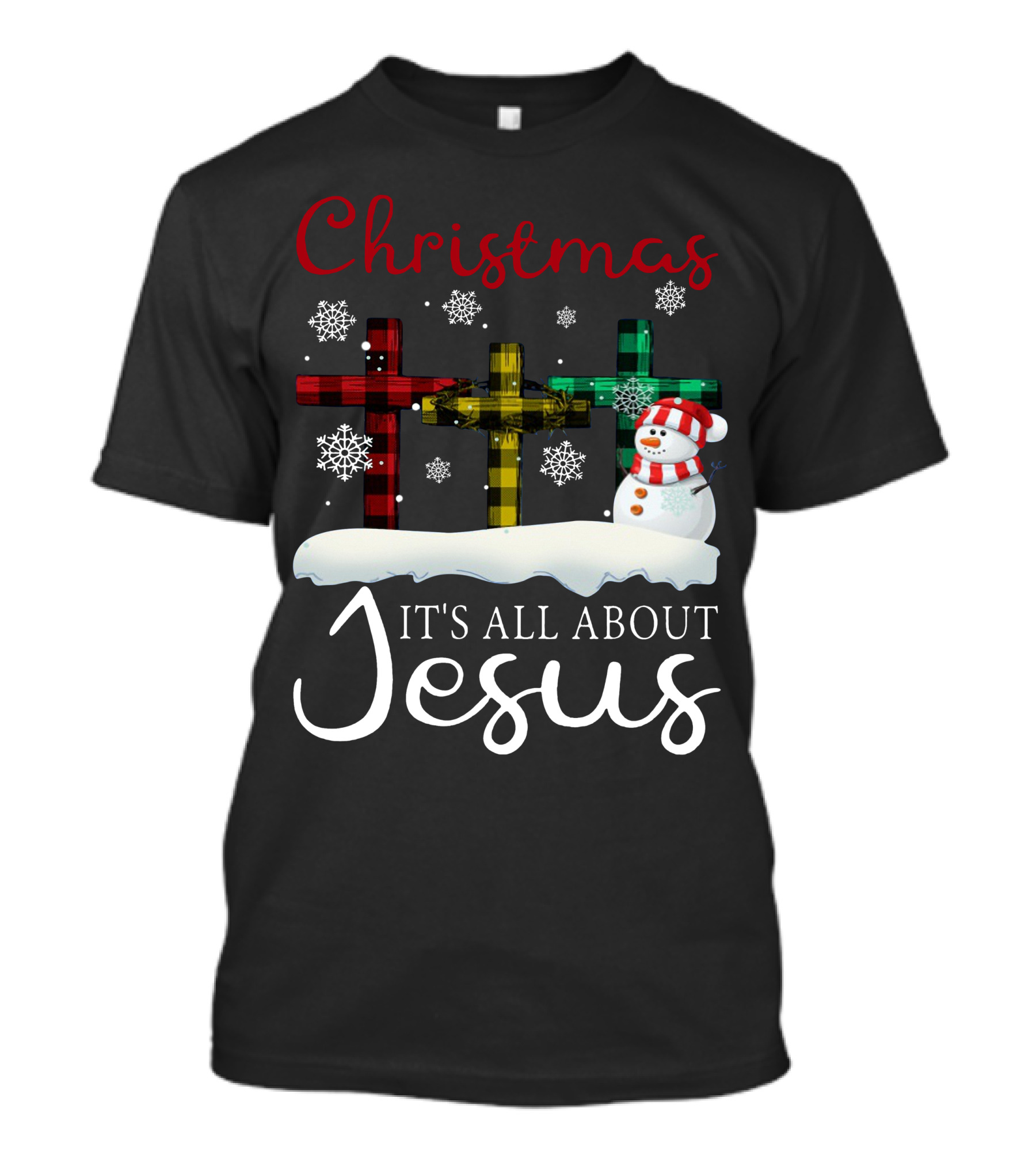 Christmas It's All About Jesus Crosses And Snowman T-Shirt