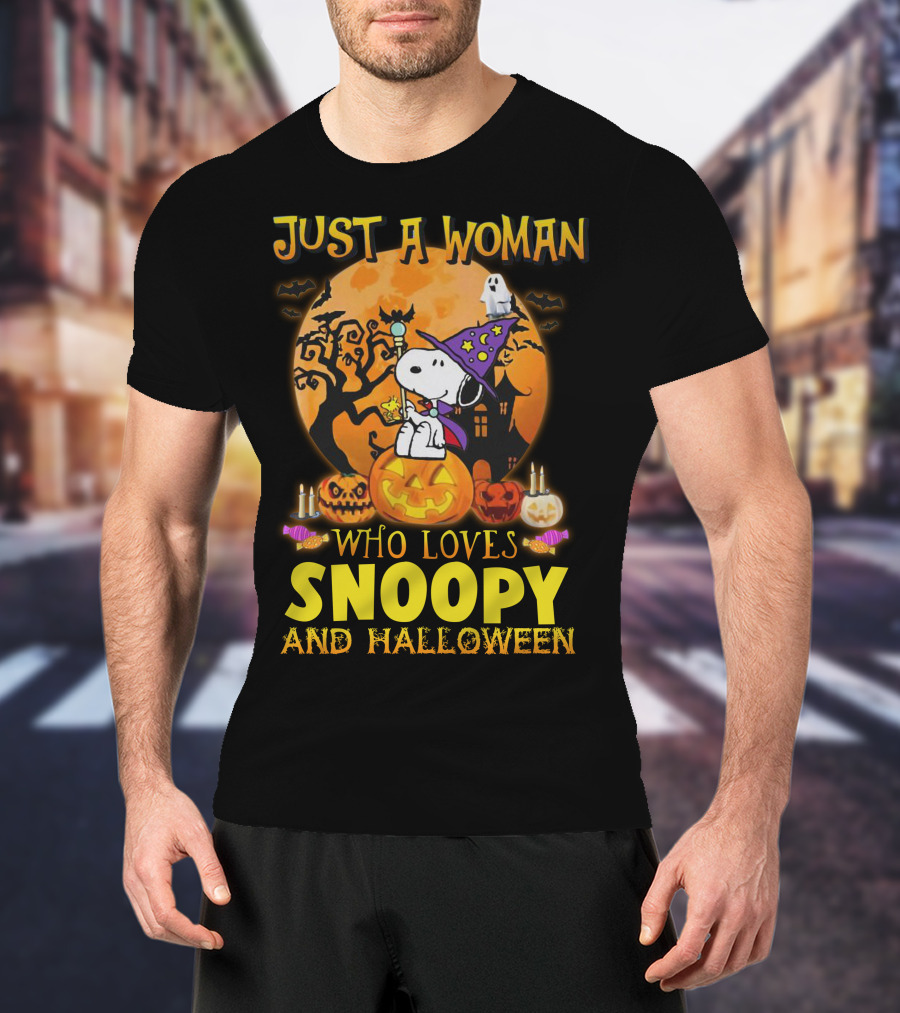 Just A Woman Who Loves Snoopy And Halloween T-Shirt