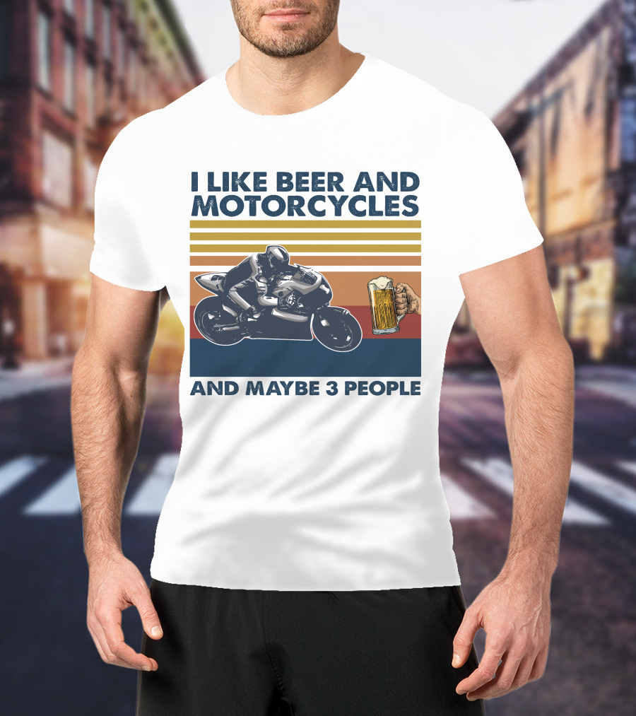 I Like Beer And Motorcycles Vintage Style With Beer Mug And Racer T-Shirt