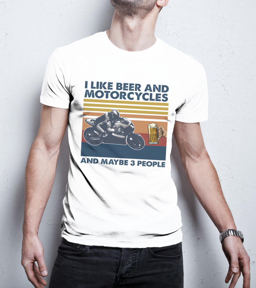 I Like Beer And Motorcycles Vintage Style With Beer Mug And Racer T-Shirt
