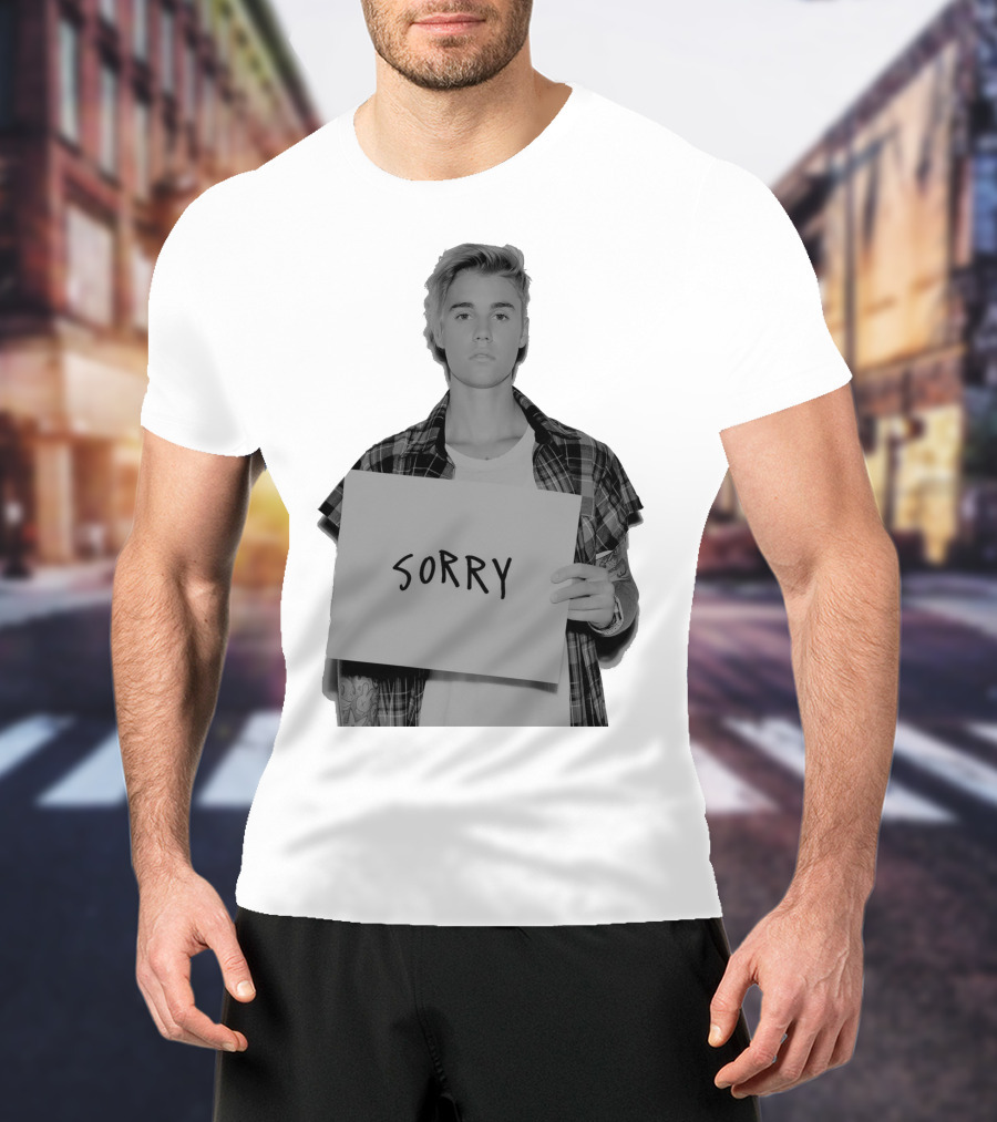 Sorry Justin Bieber Black And White Image T-Shirt