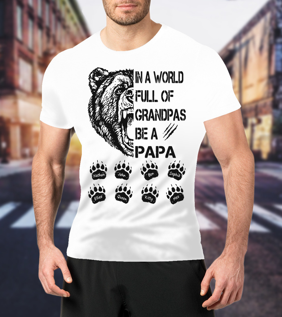 Bear In A World Full Of Grandpas Be A Papa Nathan John Ben Sophia Ellie Queen Kitty Neo T-Shirt
