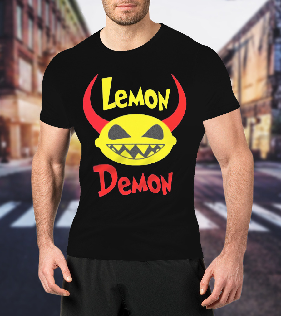 Lemon Demon Smiling Yellow Face With Red Horns T-Shirt