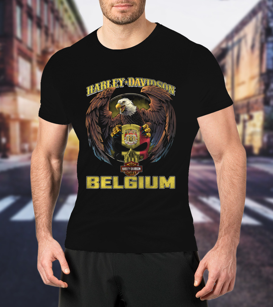 Harley Davidson Belgium Eagle Crest Badge T-Shirt
