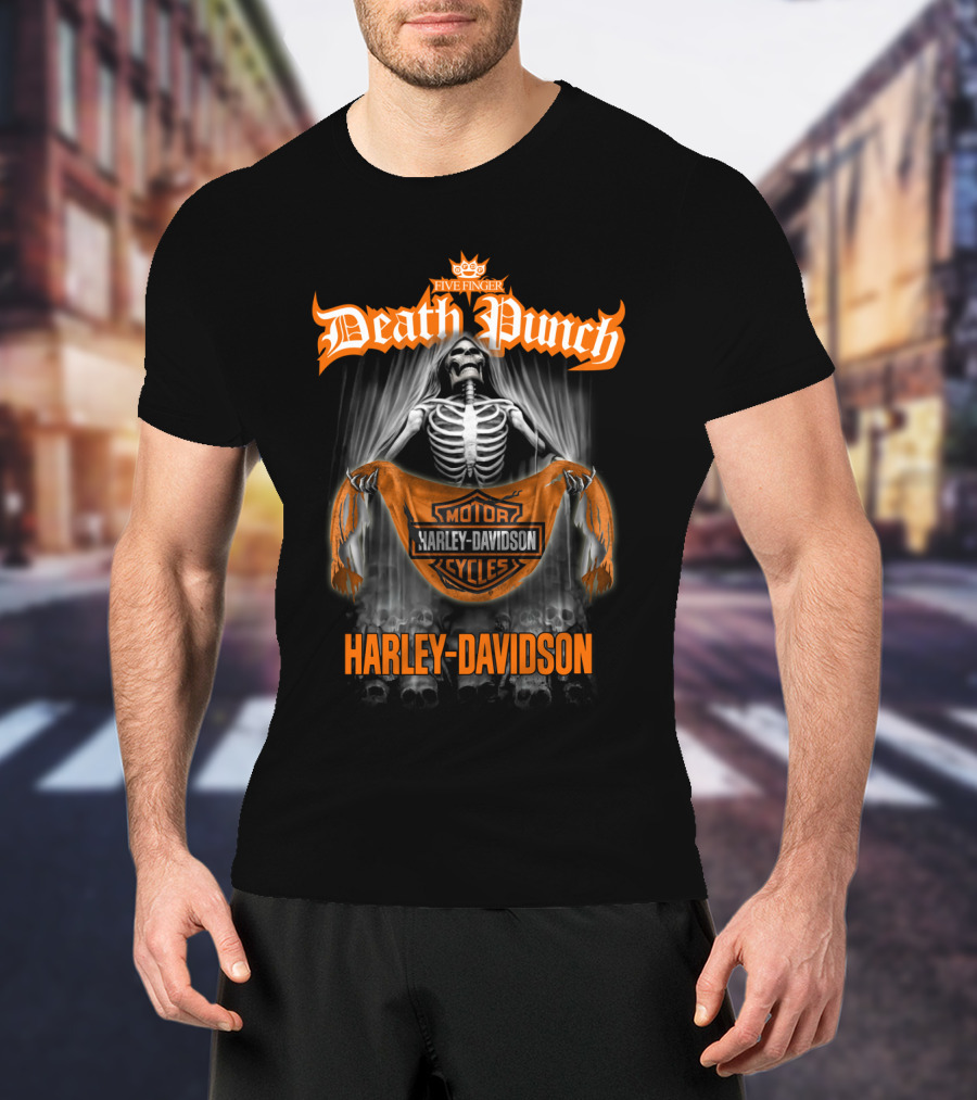 Five Finger Death Punch Harley Davidson Skeleton Motorcycles T-Shirt