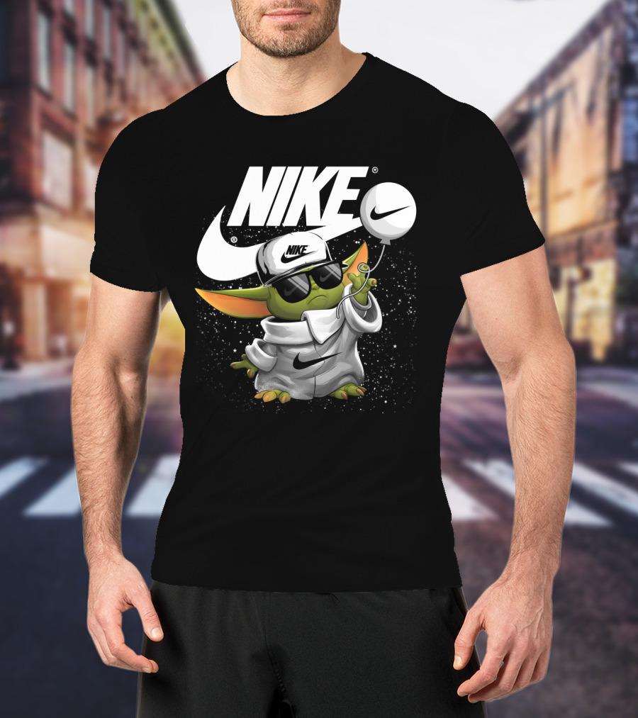 Nike Baby Yoda With Sunglasses And Balloon T-Shirt