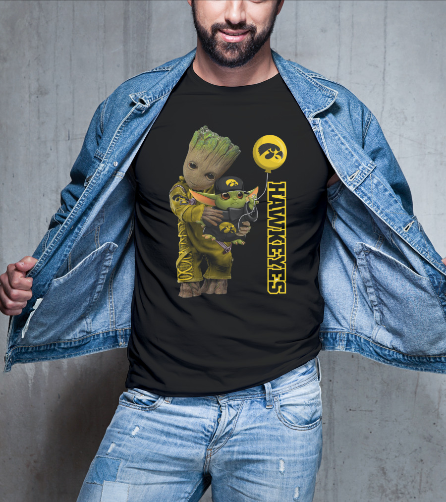 G&Y Iowa Hawkeyes Groot And Baby Yoda Balloon T-Shirt