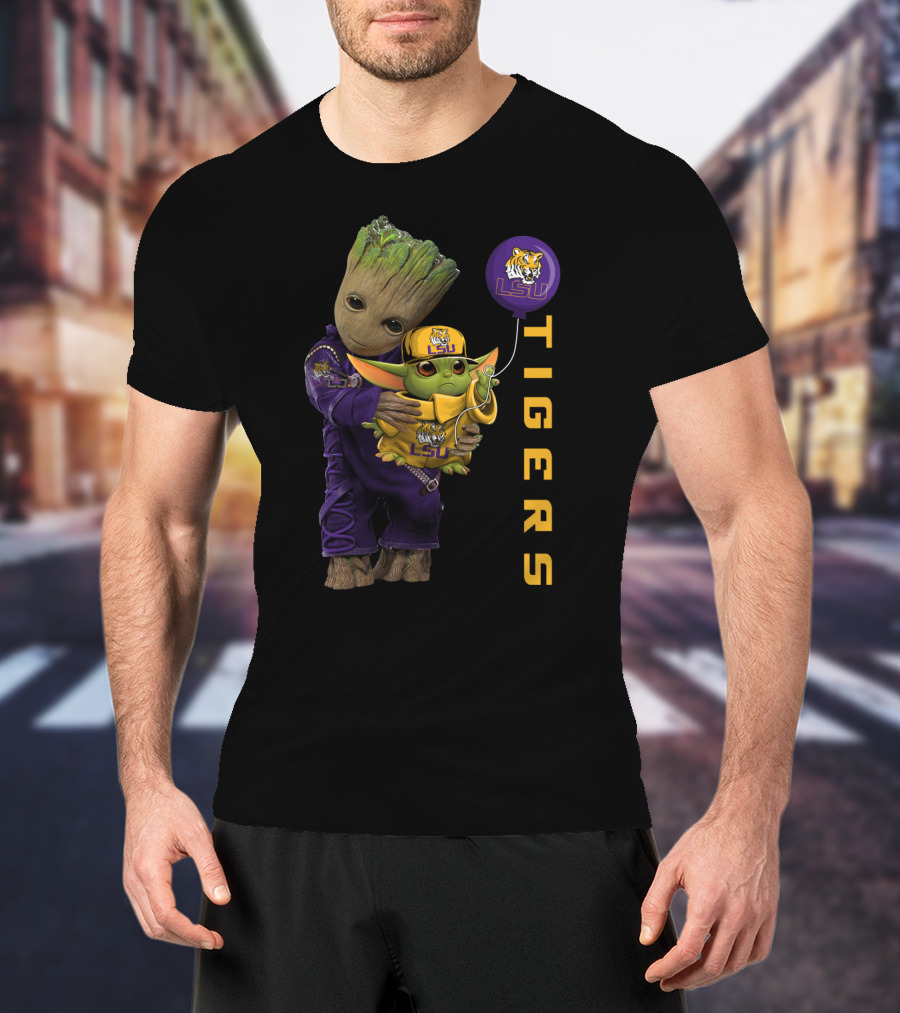 Groot And Baby Yoda Lsu Tigers Fan Gear T-Shirt