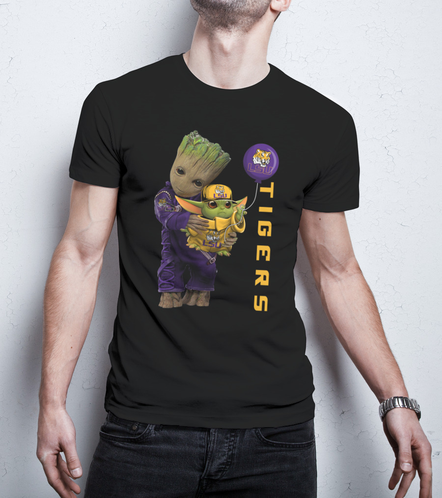 Groot And Baby Yoda Lsu Tigers Fan Gear T-Shirt