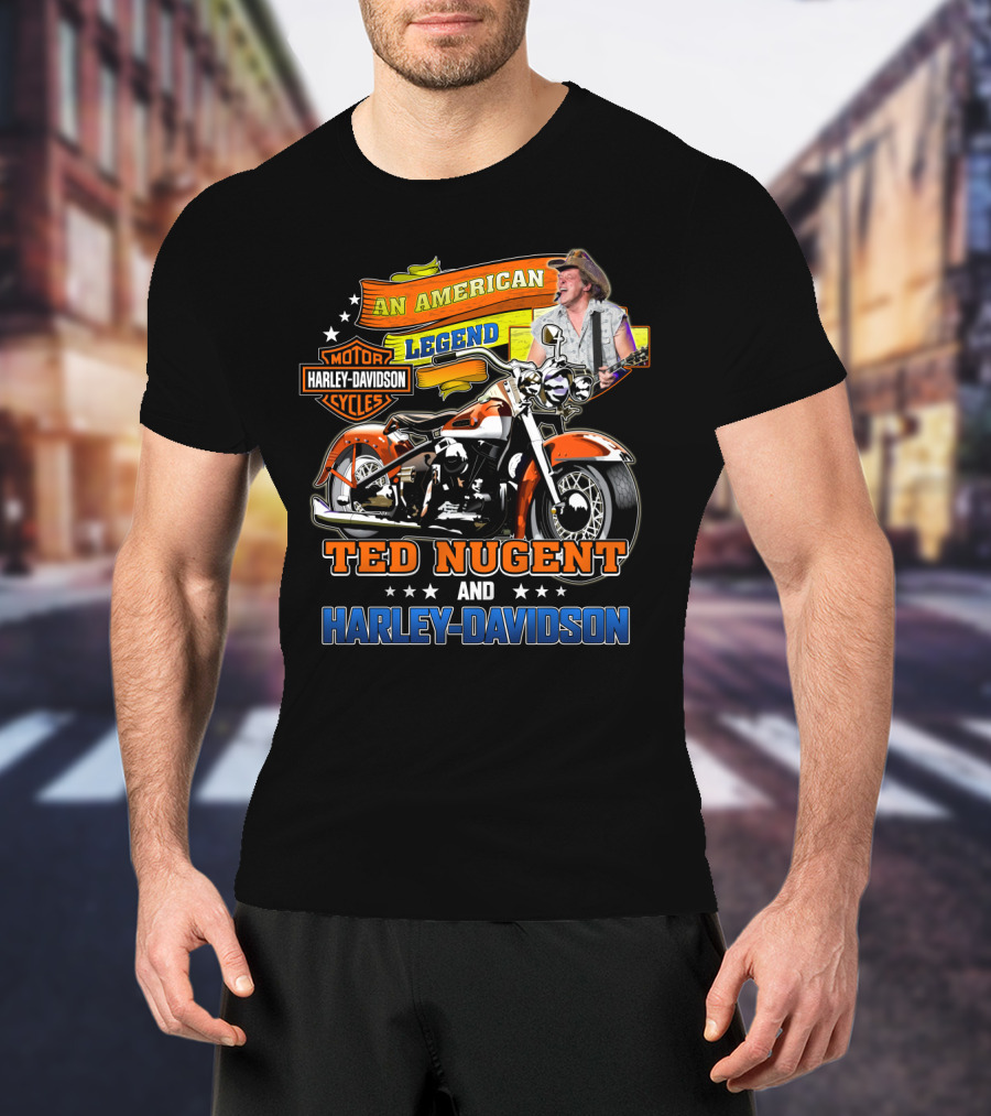 An American Legend Ted Nugent And Harley Davidson Motor Cycles T-Shirt