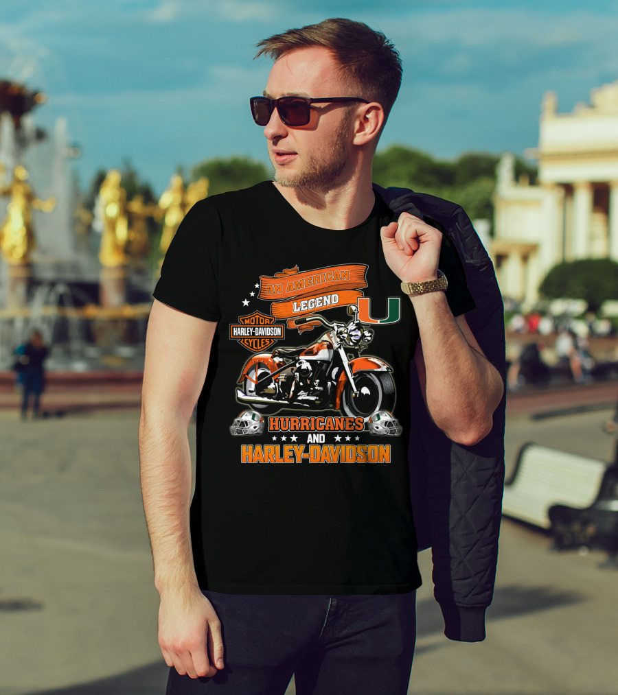 An American Legend Hurricanes And Harley Davidson Motor Cycles Miami T-Shirt