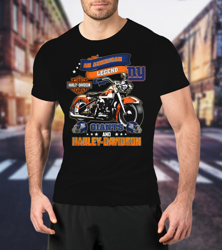 An American Legend New York Giants And Harley Davidson T-Shirt
