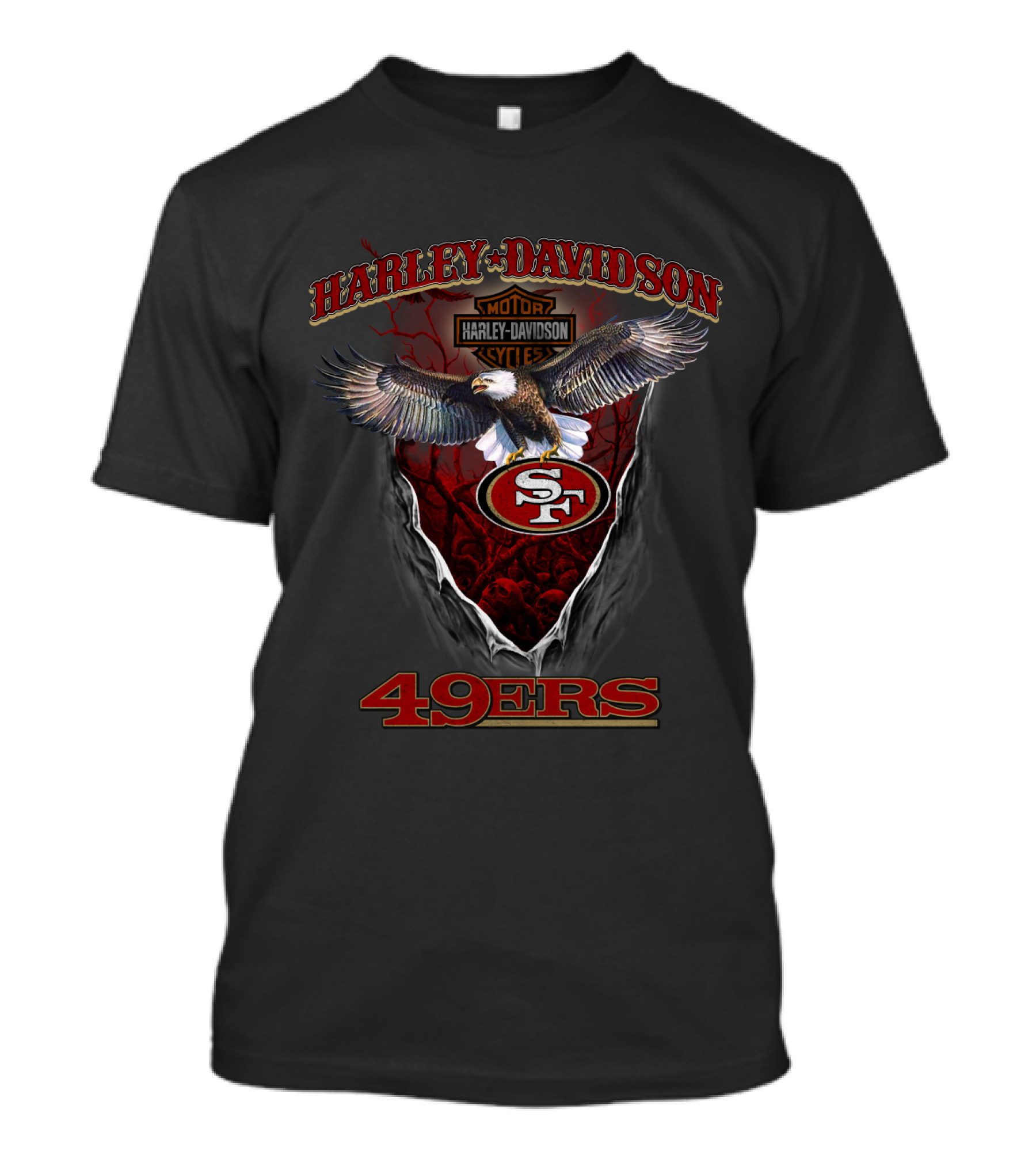 Harley Davidson San Francisco 49ers Eagle With Motor Shield T-Shirt