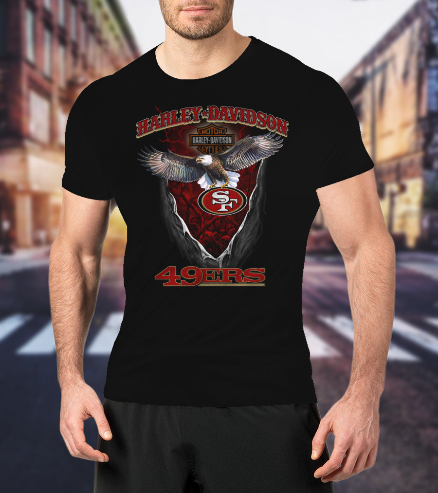 Harley Davidson San Francisco 49ers Eagle With Motor Shield T-Shirt